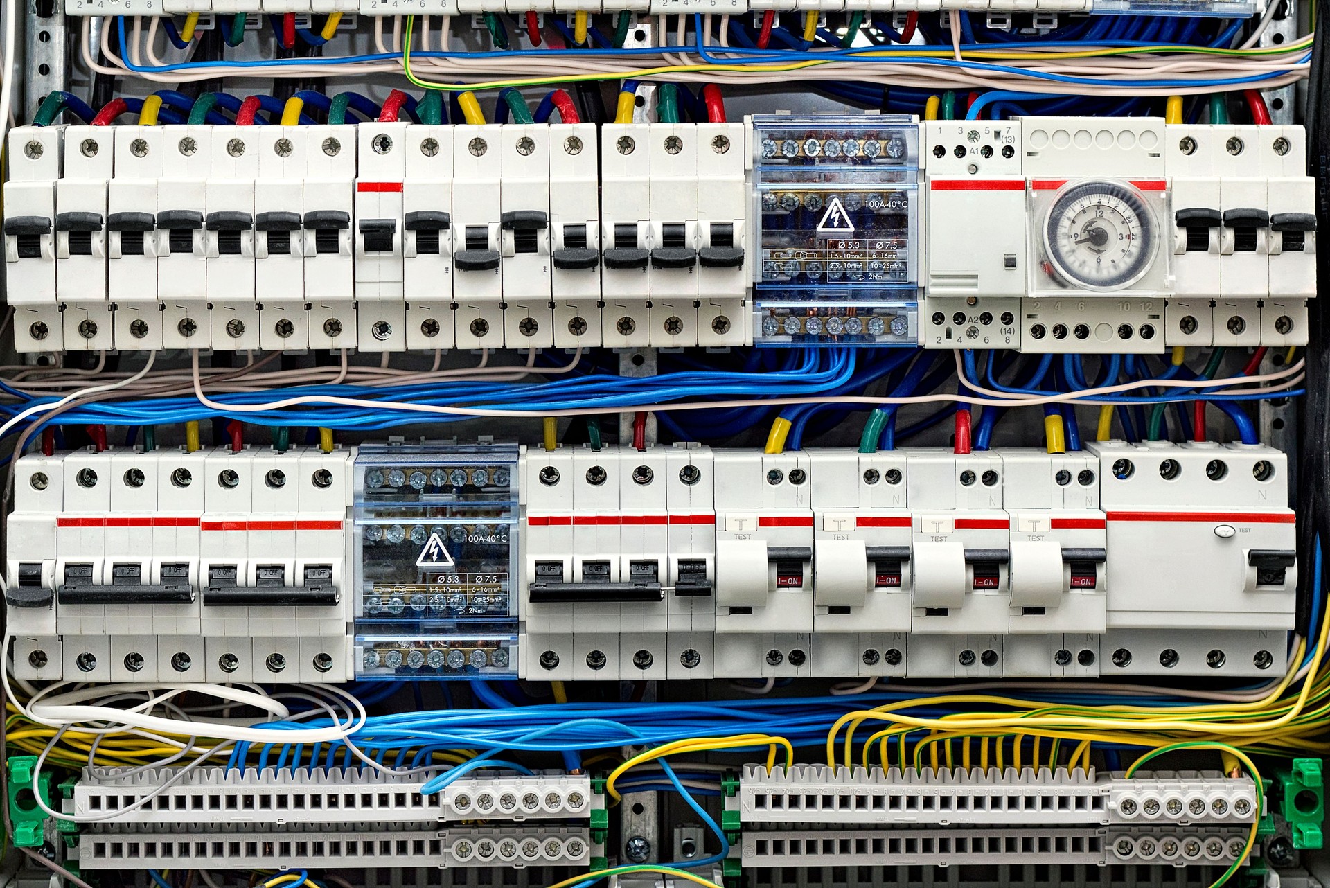 electrical panel with fuses closeup